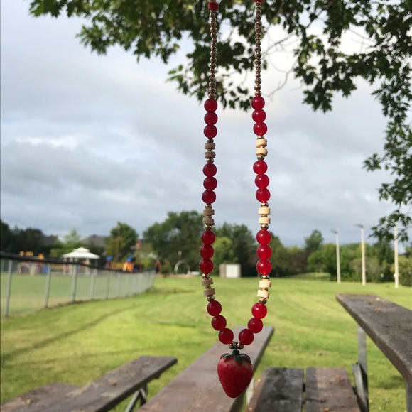 Strawberry Necklace!🍓Hand-made, Strawberry & Golden necklace! ⭐️ Lara’s Bubbles - Picture 2 of 7